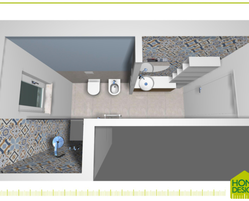 RENDER 5 soluzione 2 Progetto di un bagno stretto e lungo con ampia doccia in nicchia Progetto di ristrutturazione di un bagno stretto e lungo RENDER 4 soluzione 2