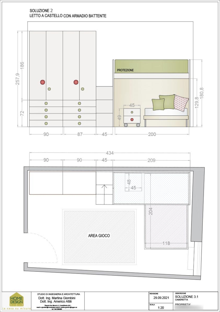 Soluzione 2: letto a castello con armadio