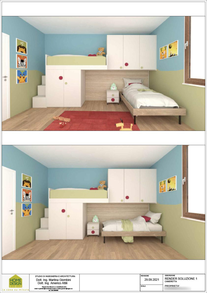 Soluzione 1: letto con soppalco e ponte
